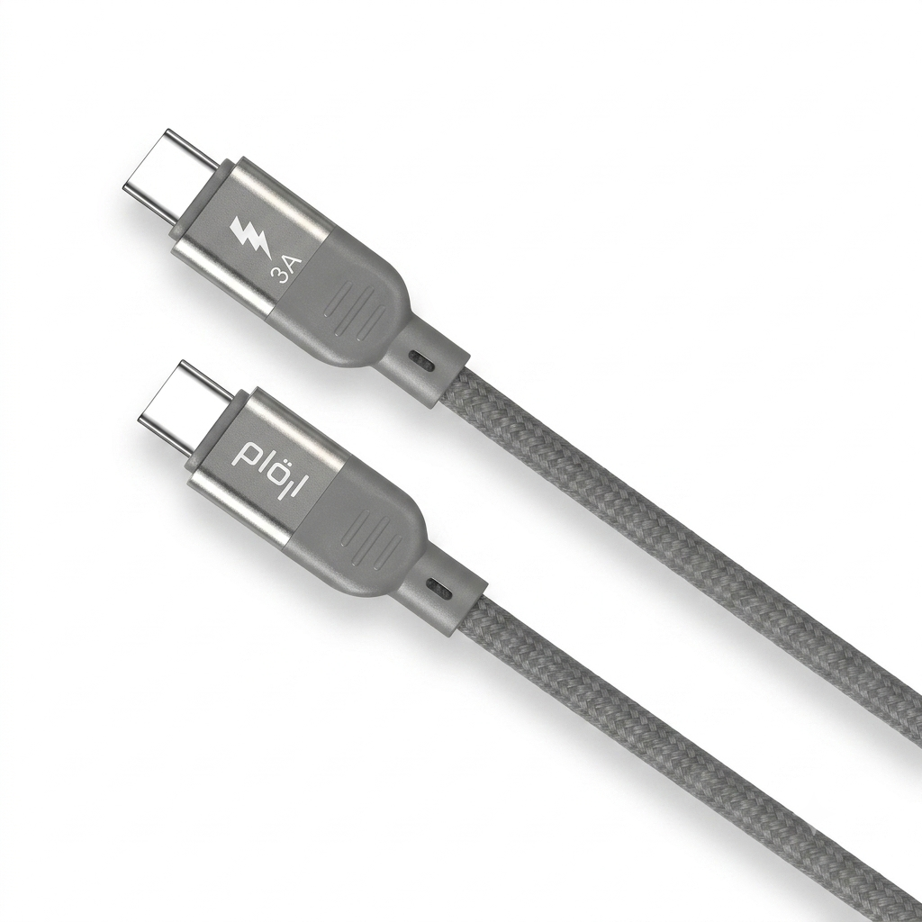 كابل Type-C إلى Type-C رمادي مضفّر