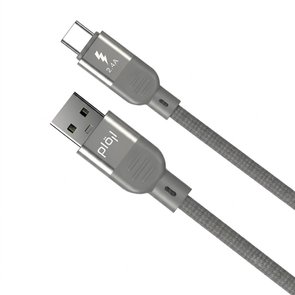 كابل USB-A إلى Type-C رمادي مضفّر