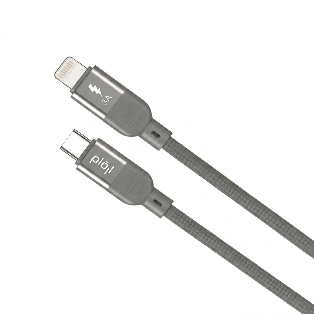 كابل USB-A إلى Lightning رمادي مضفّر